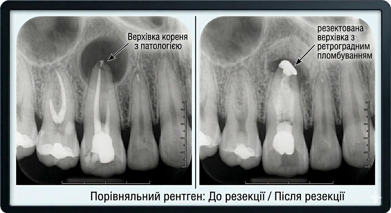 Резекція верхівки кореня (ретроградне пломбування)